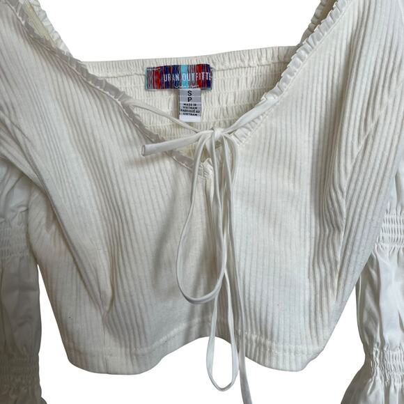 Urban Outfitters Rozi Blouse White Puff Flare Sleeve White Peasant Prairie Top - Picture 4 of 8